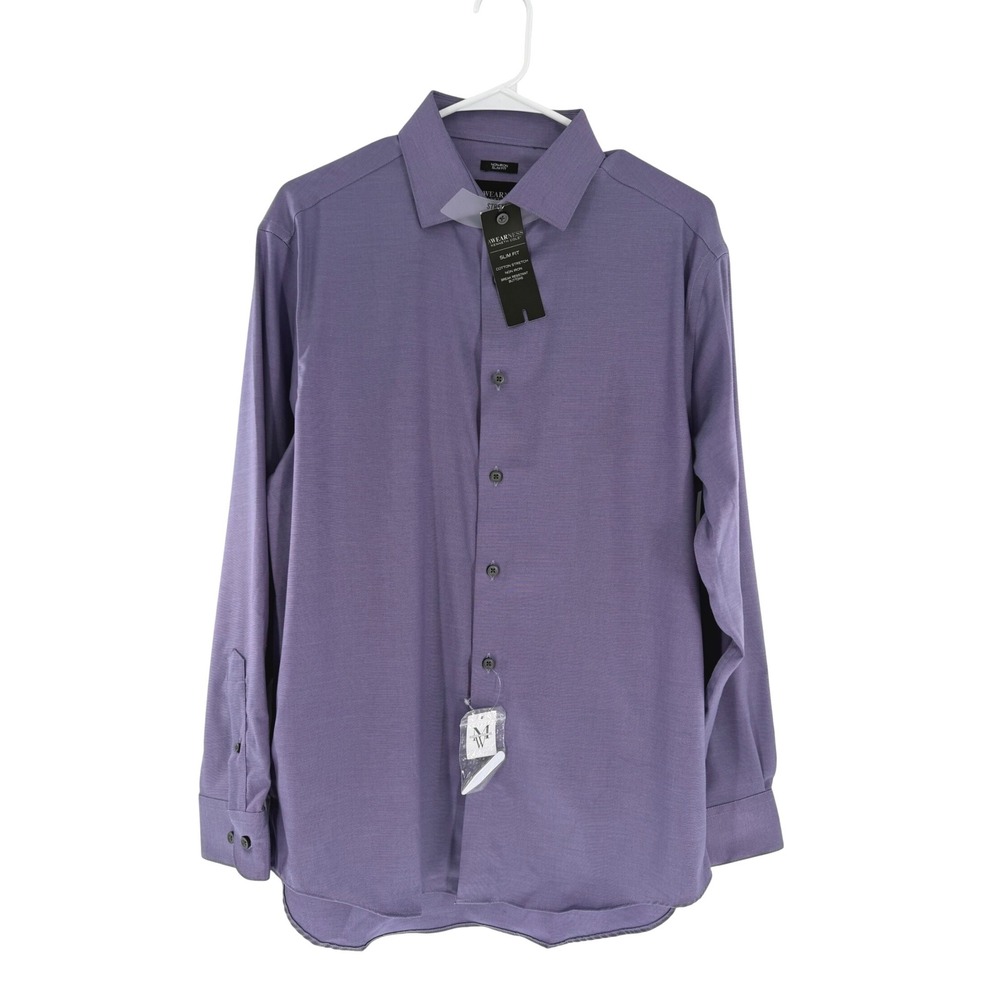Non-Iron Awearness Kenneth Cole Men Slim Fit Stretch Dress Shirt Purple 16 32/33